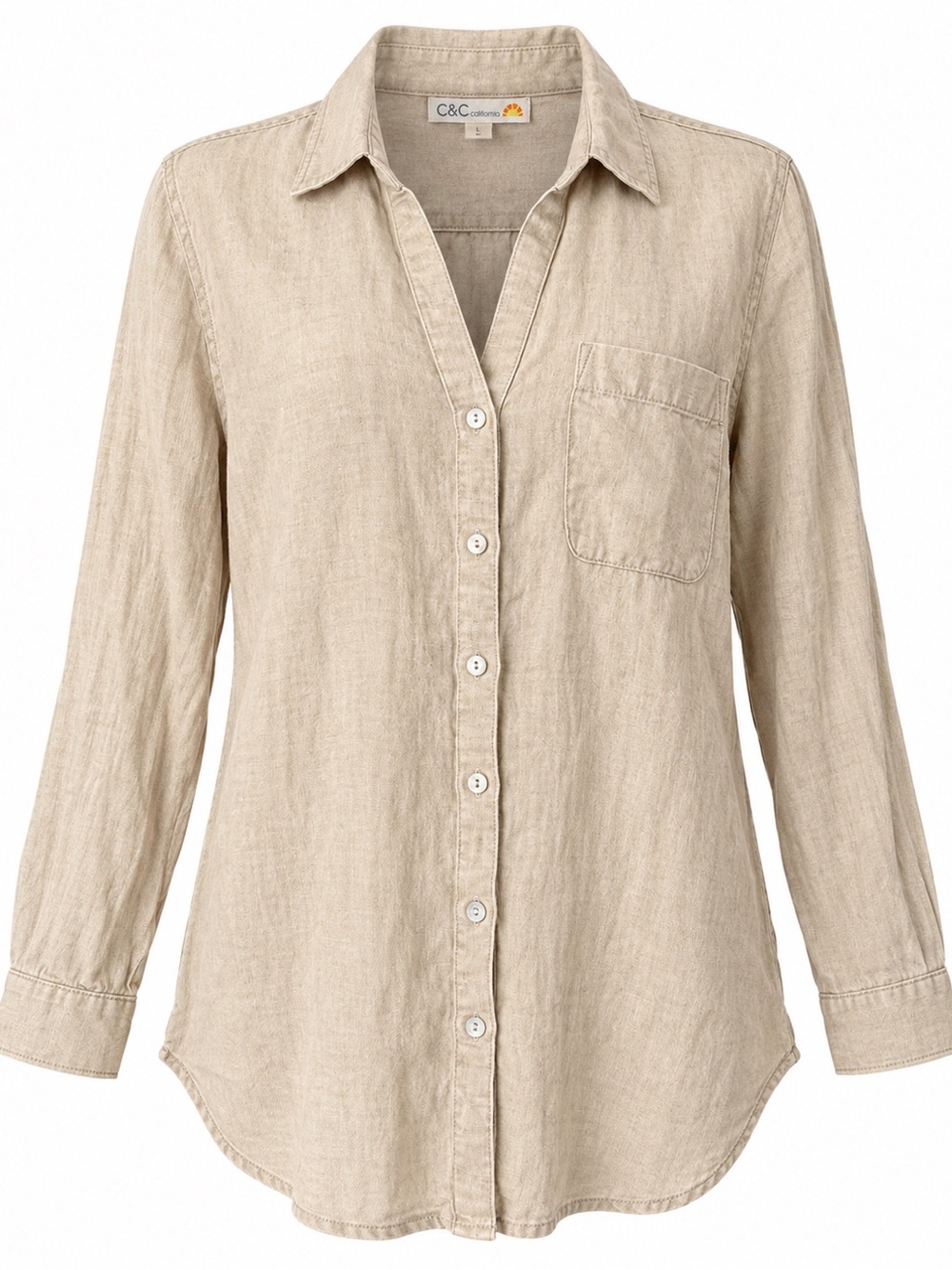 100% Undyed Linen Button Down Shirt Tunic Beige Large